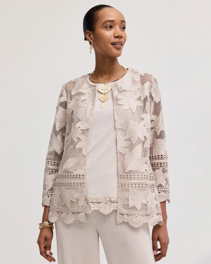 Chicos Travelers™ Collection Scallop Lace Jacket - SMOKEY TAUPE
