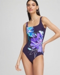 Chicos Gottex Water Square-Neck One-Piece Swimsuit - BLUE MULTI Chicos Gottex Water Square-Neck One-Piece Swimsuit - BLUE MULTI