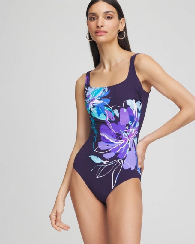 Chicos Gottex Water Square-Neck One-Piece Swimsuit - BLUE MULTI