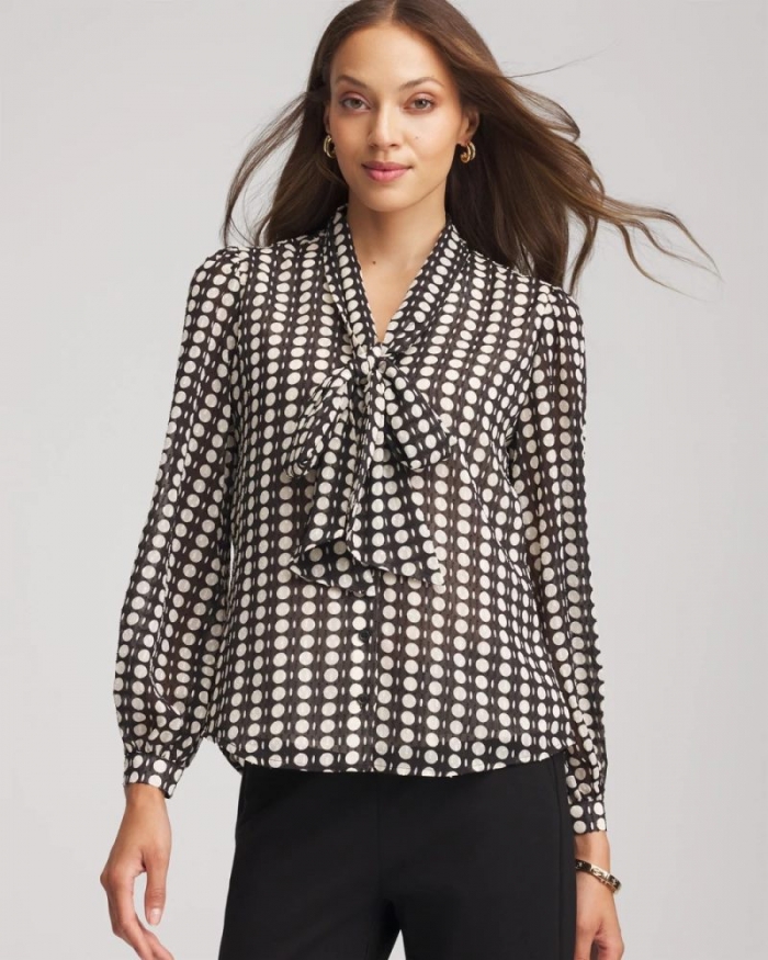 Chicos Clip-Dot Tie-Front Blouse - BLACK