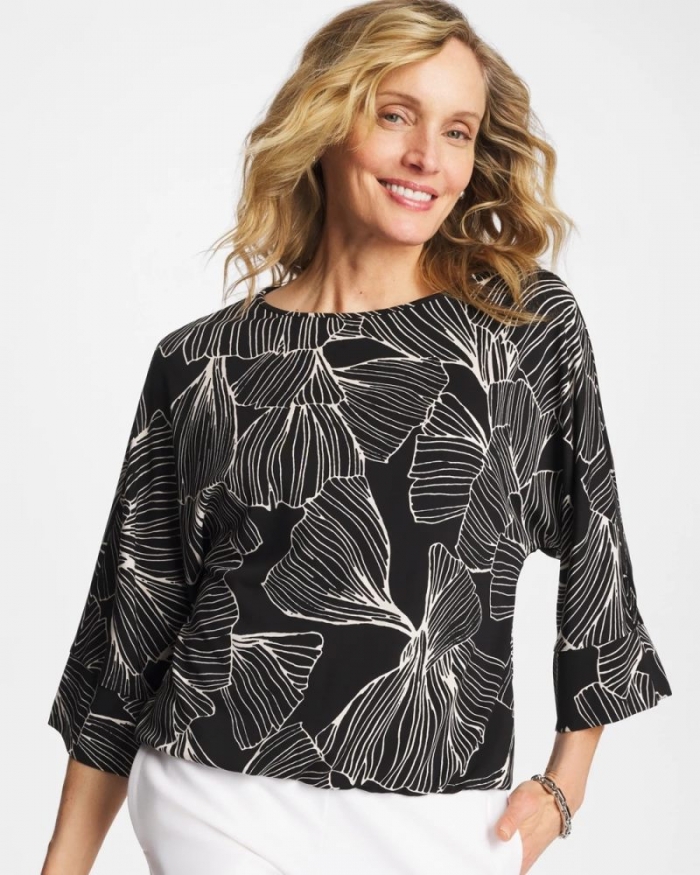 Chicos Ginkgo Matte Jersey Bubble Hem Top - BLACK