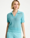 Chicos Sequin Pointelle Pullover Polo Sweater - BONDI BLUE Chicos Sequin Pointelle Pullover Polo Sweater - BONDI BLUE