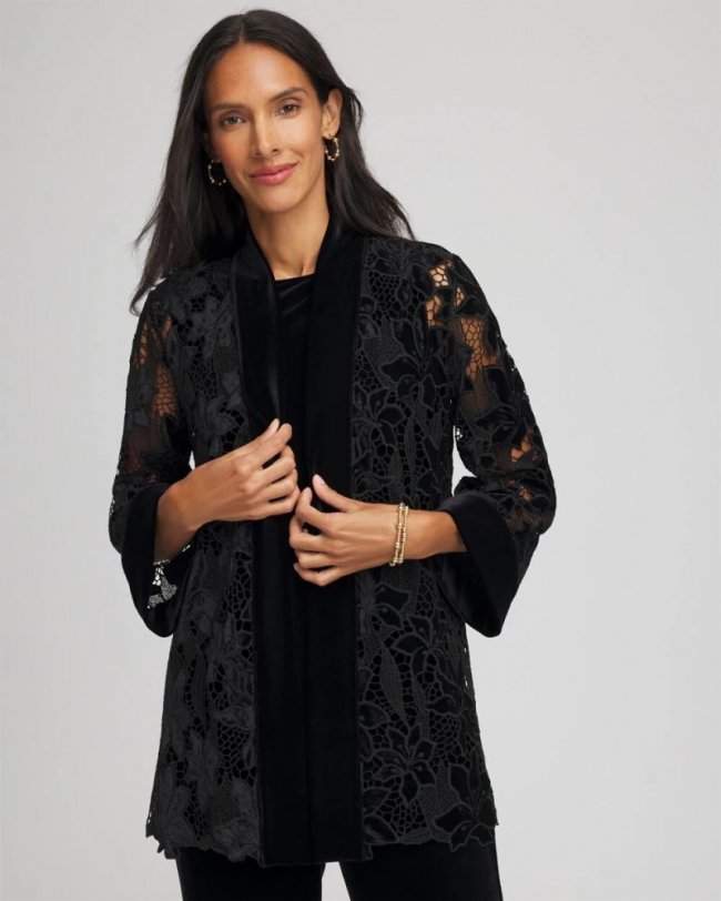 Chicos Travelers™ Collection Velvet Lace Jacket - TRAVELERS BLACK