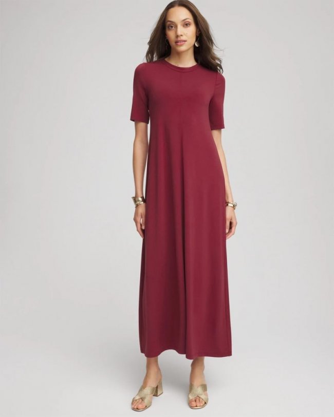 Chicos Stretch-Jersey Maxi Dress - RUSSET RED