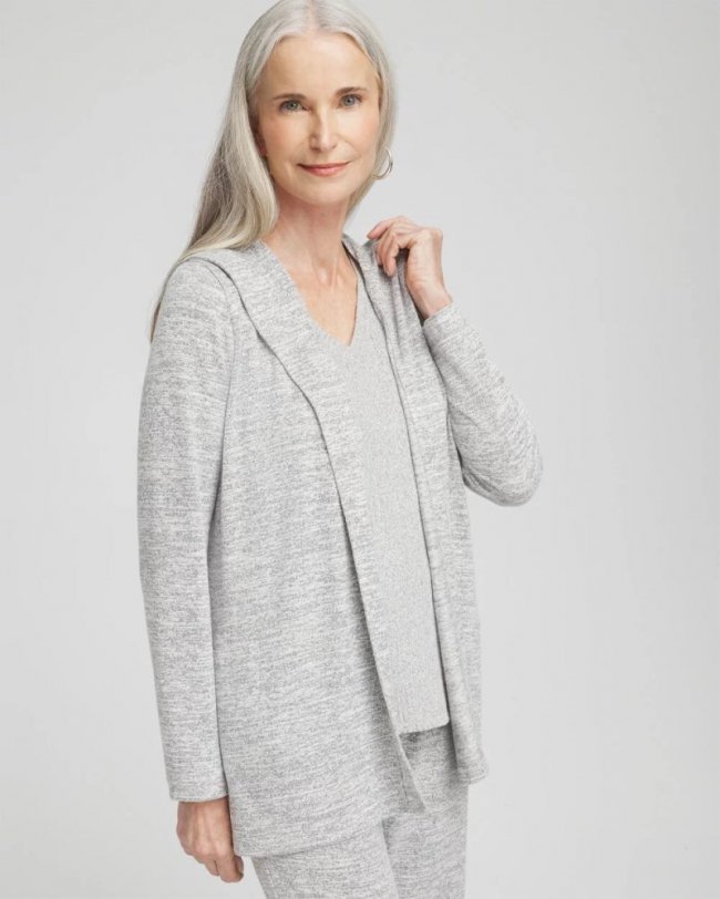Chicos Zenergy® Soft Essentials Long Hooded Cardigan - SALT AND PEPPER Chicos Zenergy® Soft Essentials Long Hooded Cardigan - SALT AND PEPPER