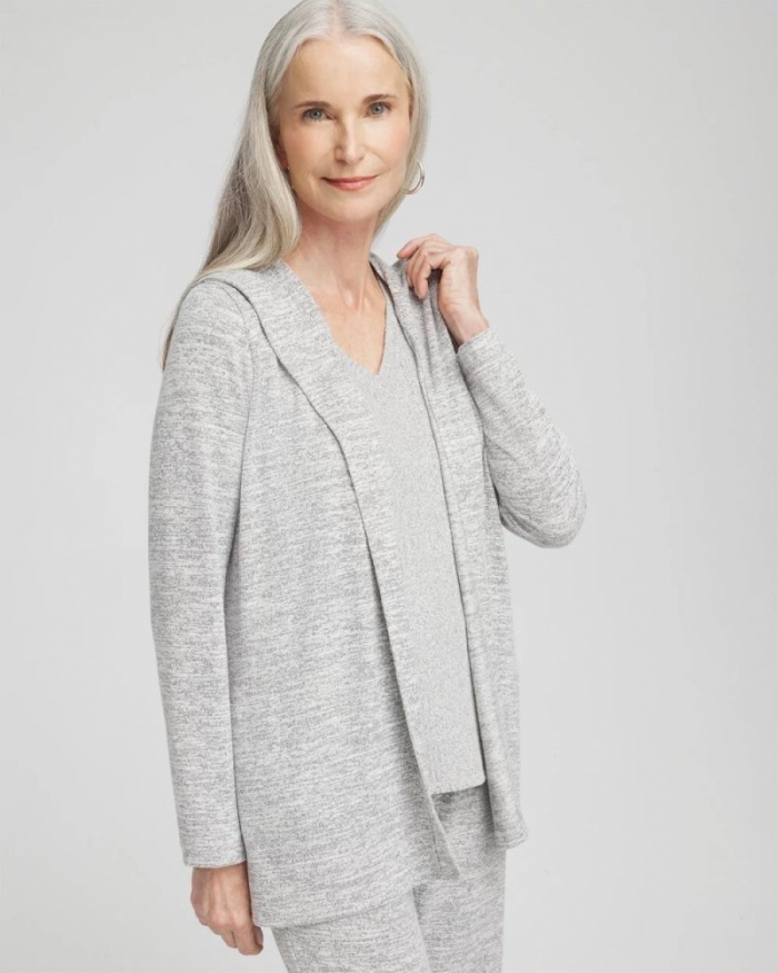 Chicos Zenergy® Soft Essentials Long Hooded Cardigan - SALT AND PEPPER