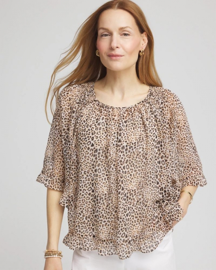 Chicos Animal Print Georgette Blouse - ECRU