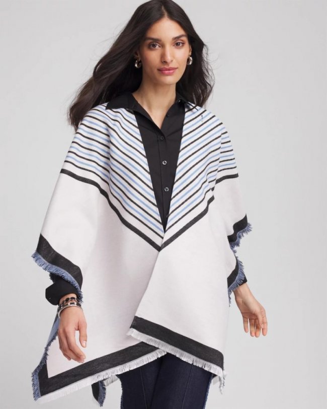 Chicos Woven Reversible Ruana - PASSPORT BLUE
