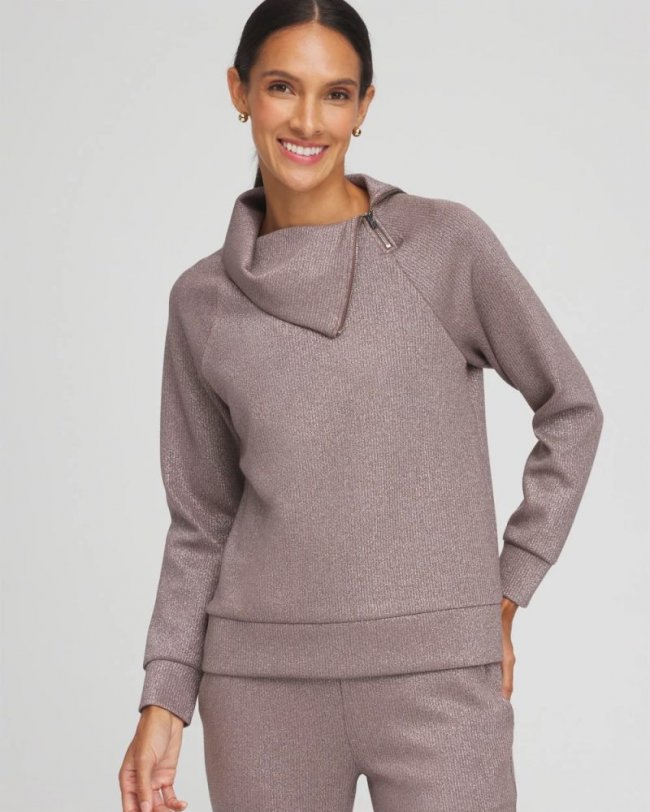Chicos Zenergy® Sparkle Popover Top - WALNUT