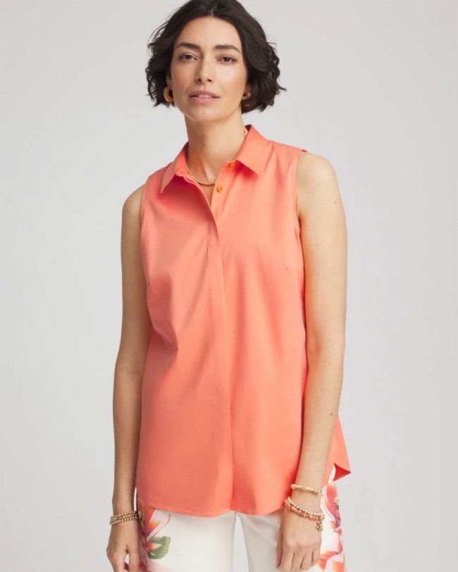 Chicos No Iron Sleeveless Sateen-Stretch Shirt - SUNSET PEACH