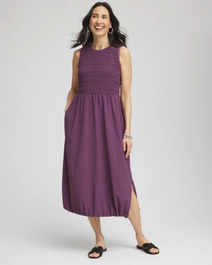 Chicos Zenergy® UPF Smocked Midi Dress - WASHED GRAPE