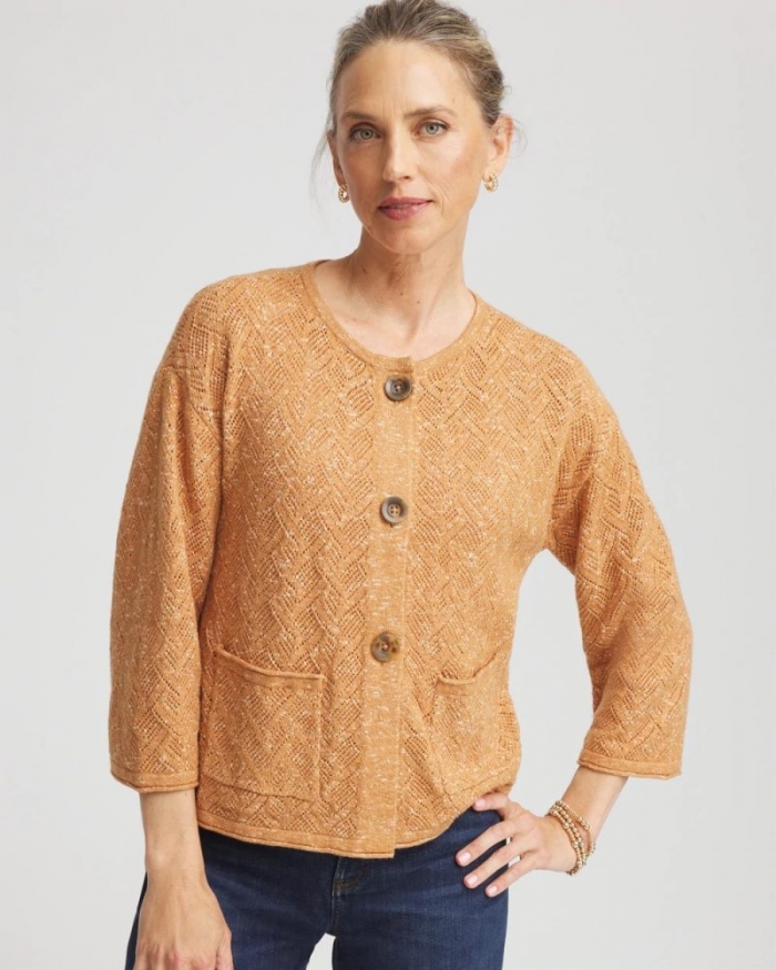 Chicos Tweed Cropped Sweater - BURNT SIENNA