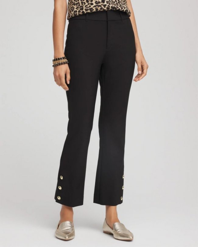 Chicos Bi-Stretch Flared Button-Hem Cropped Pants - BLACK