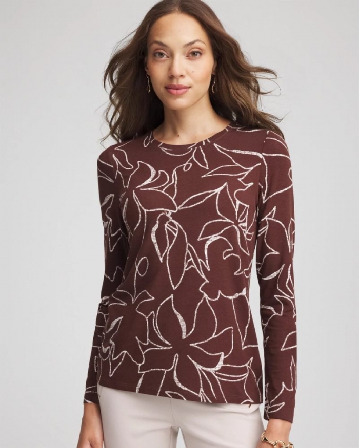 Chicos Floral Touch of Cool™ Layering Tee - CACAO