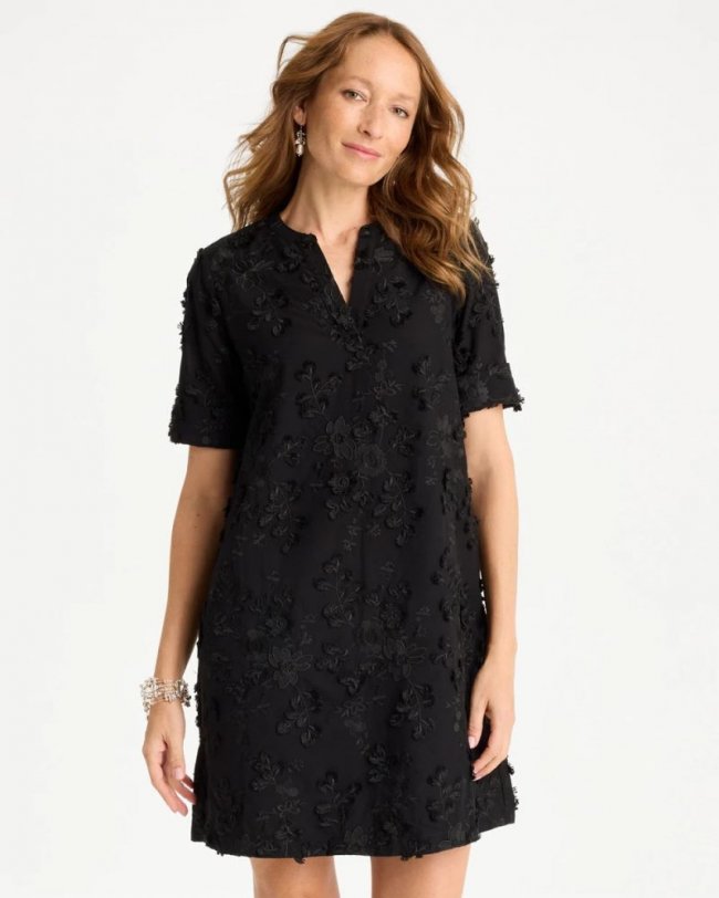 Chicos 3D Floral Dress - BLACK