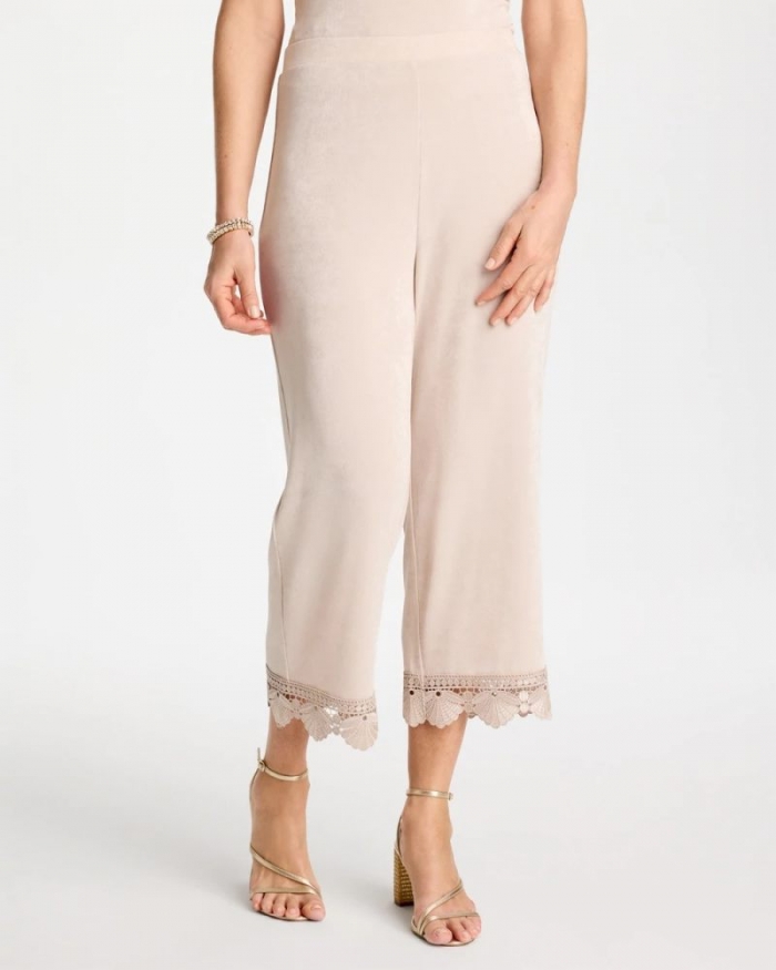Chicos Travelers™ Lace Trim Cropped Pants - SMOKEY TAUPE