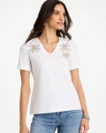 Chicos Cotton Stretch Palm Sequin Tee - ALABASTER Chicos Cotton Stretch Palm Sequin Tee - ALABASTER