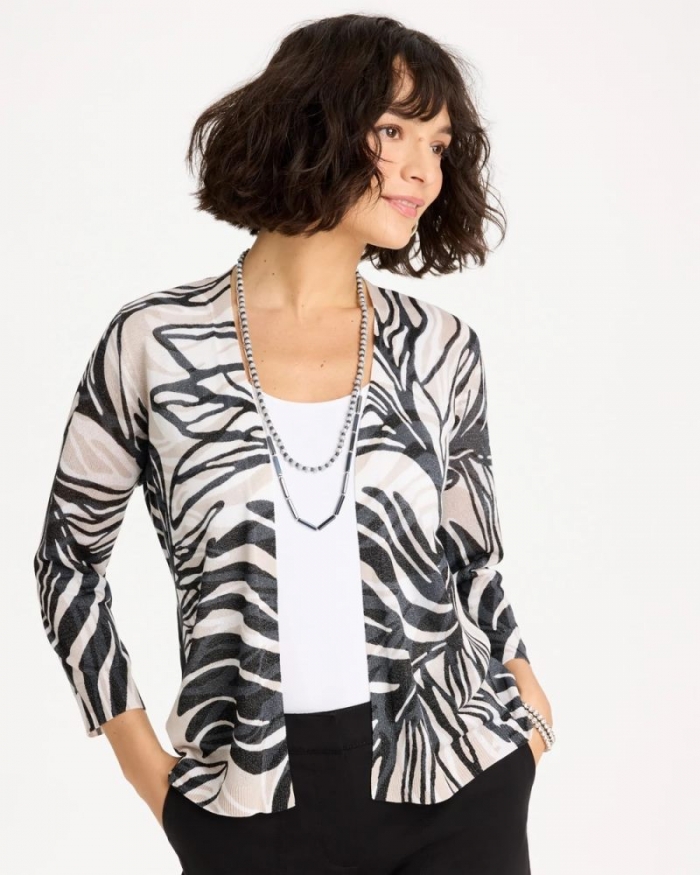 Chicos Vacay Leaf Summer Romance Cardigan - BLACK