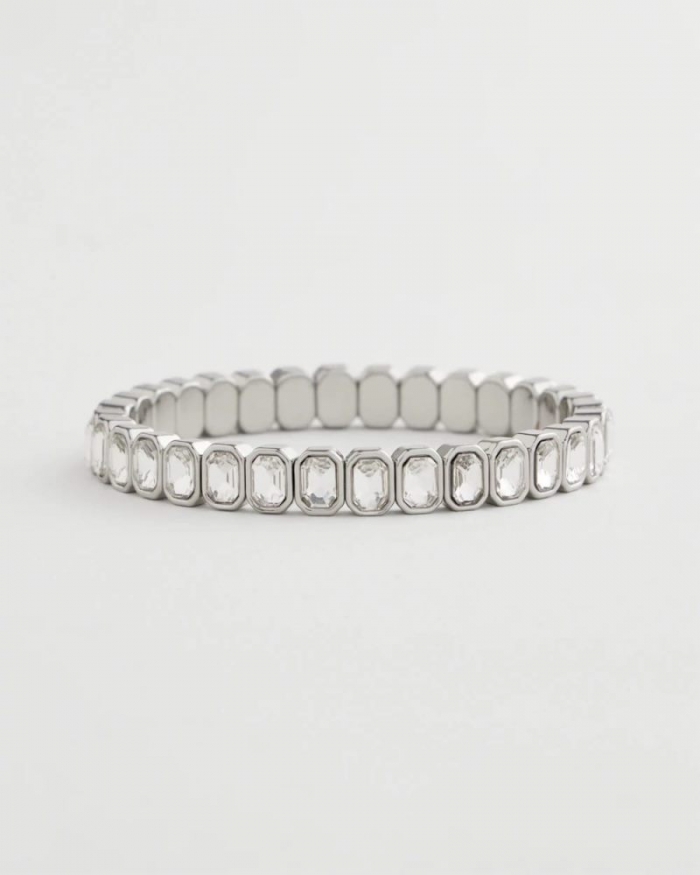 Chicos Silver Bezel Set Stretch Tennis Bracelet - SILVER