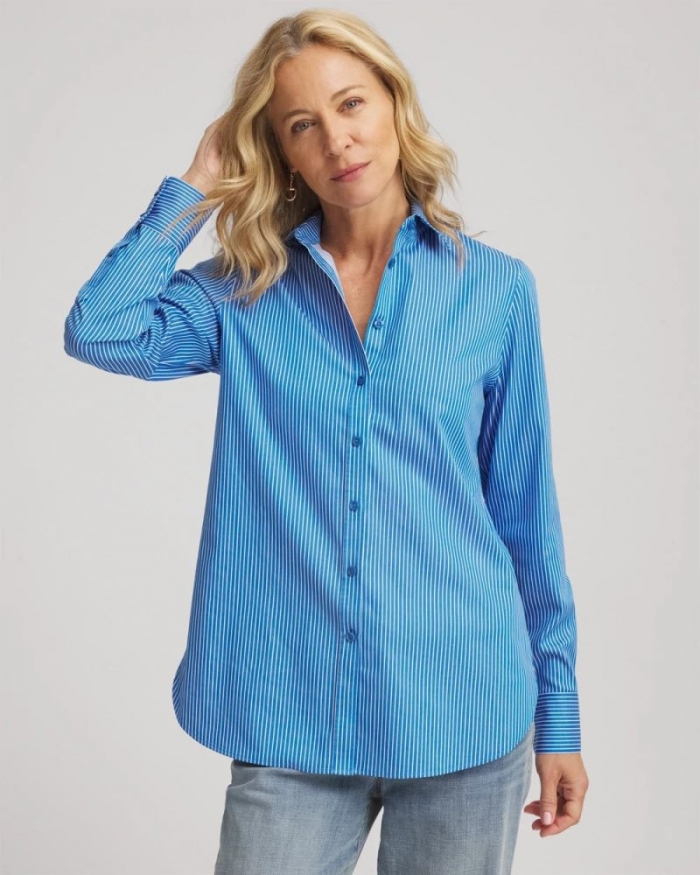 Chicos No Iron Classic Striped Shirt - EMPIRE BLUE