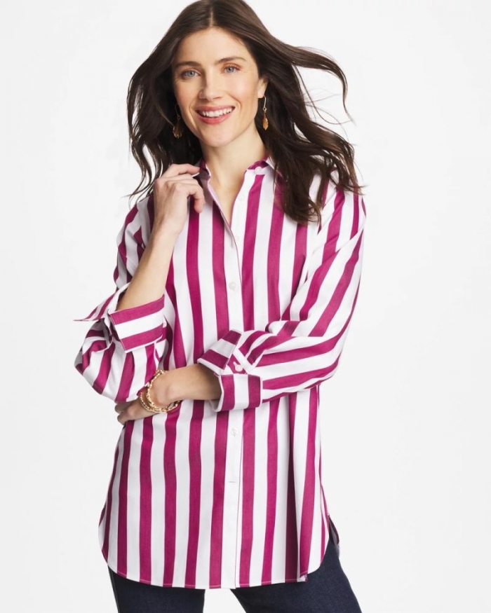 Chicos No Iron Stretch Striped Shirt - GLADIOLUS