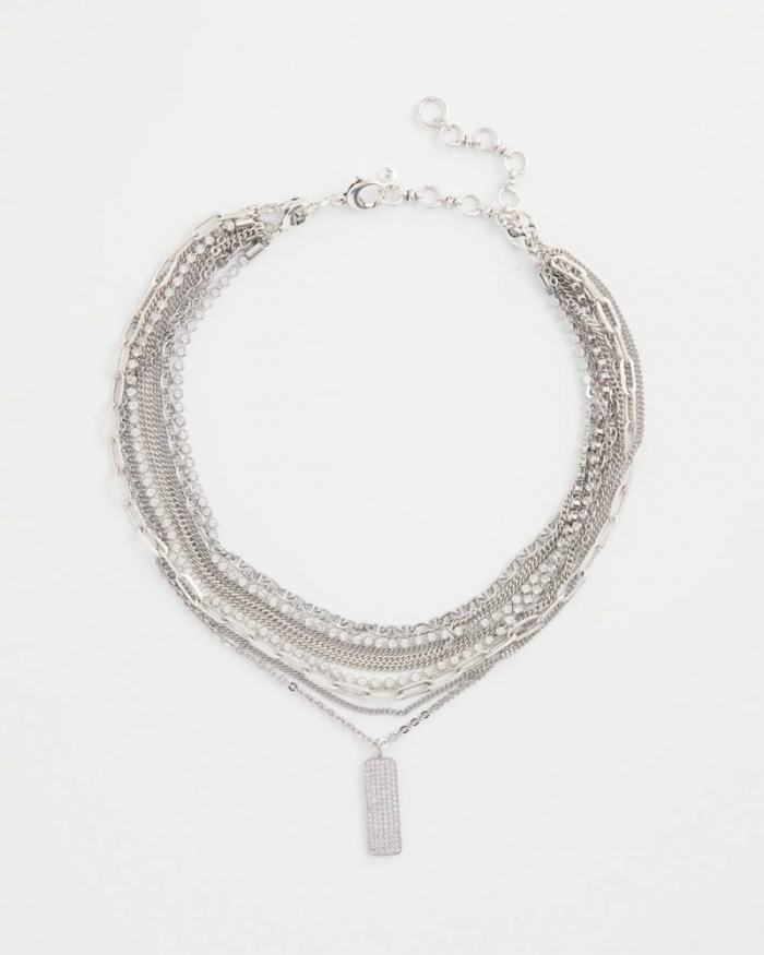Chicos Silver Tone Pave Multistrand Necklace - SILVER