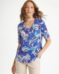 Chicos Paisley Cotton Slub V-Neck Tee - AMPARO BLUE Chicos Paisley Cotton Slub V-Neck Tee - AMPARO BLUE