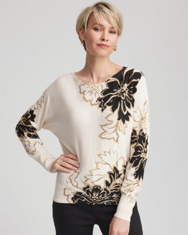 Chicos Ella Dolman Artisanal Pullover Sweater - BLACK Chicos Ella Dolman Artisanal Pullover Sweater - BLACK