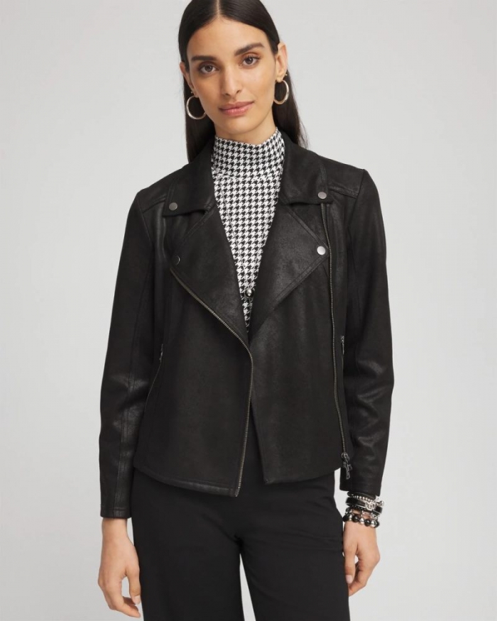 Chicos Stretch Faux Suede Moto Jacket - BLACK
