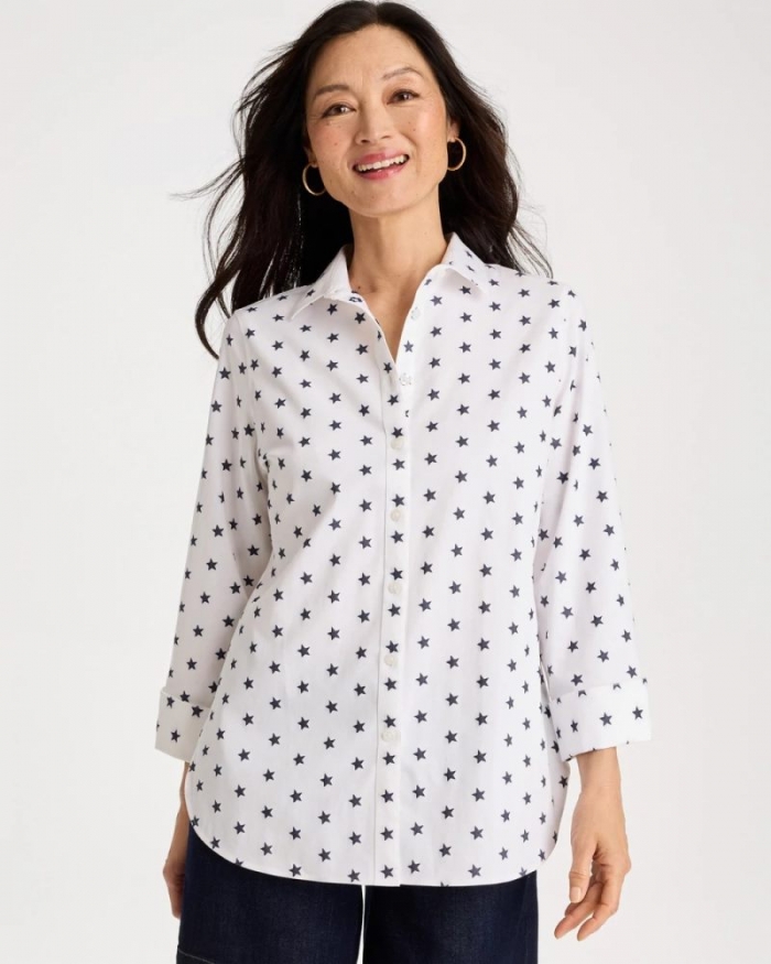 Chicos No Iron Stretch Jacquard Stars Shirt - PASSPORT BLUE