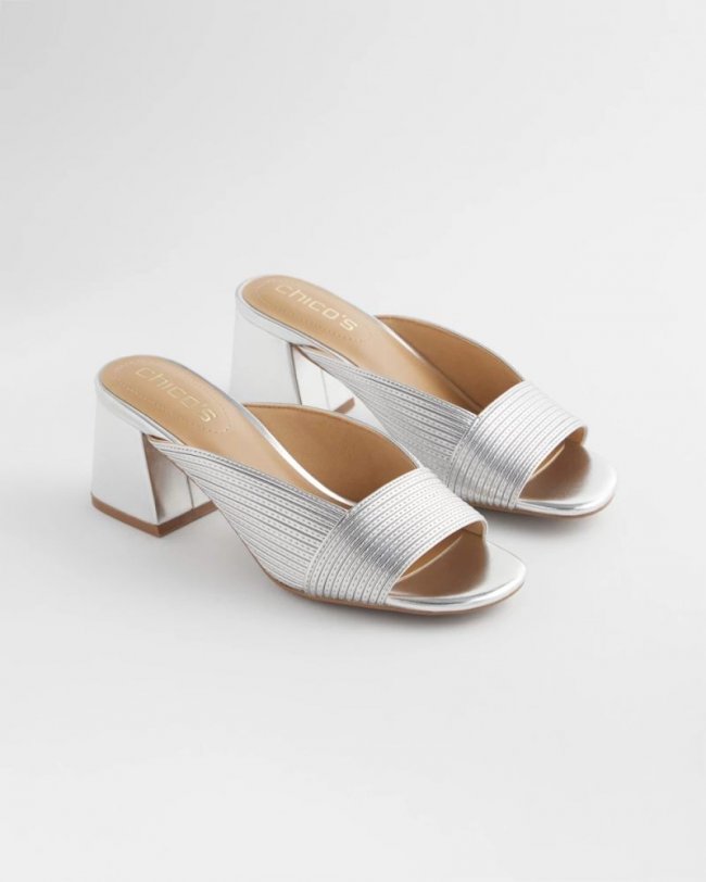 Chicos Vinia Metallic Rope Block Heels - SILVER