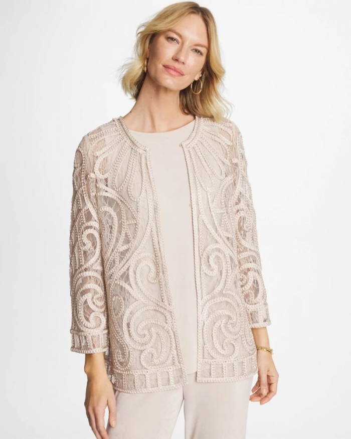 Chicos Travelers™ Short Embroidered Lace Jacket - SMOKEY TAUPE