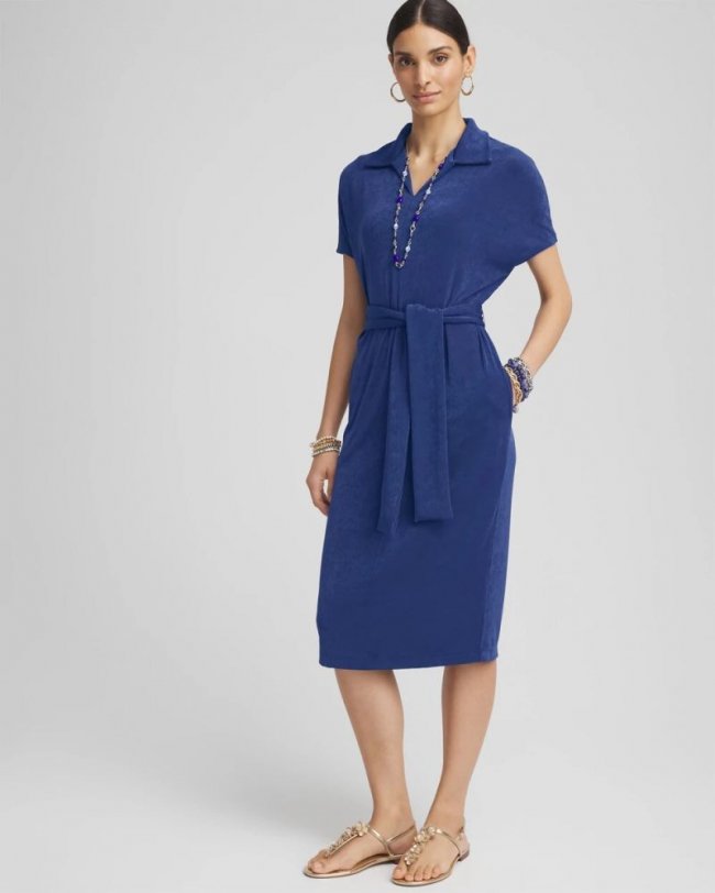 Chicos Travelers™ Belted V-Neck Collared Dress