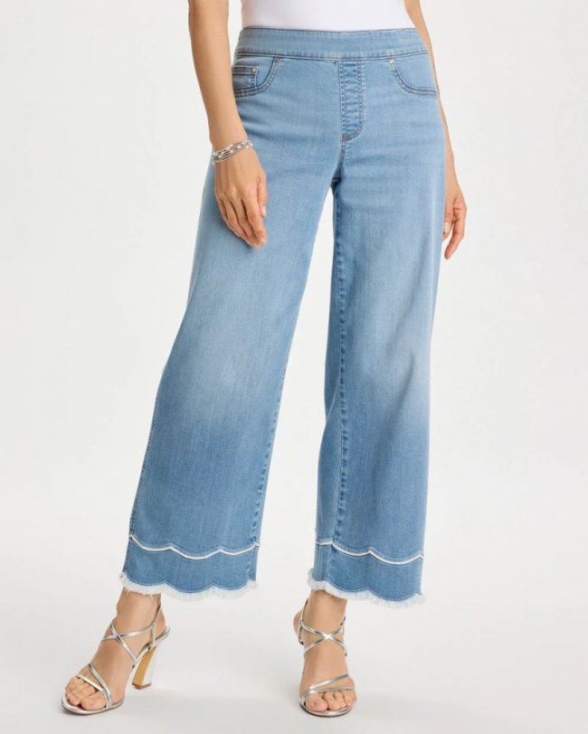 Chicos Scallop Pull-On Wide-Leg Crop Jeans - BLUE JAY INDIGO