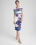 Chicos Travelers™ Wildflower Cap-Sleeved Column Dress - BLUE CASA