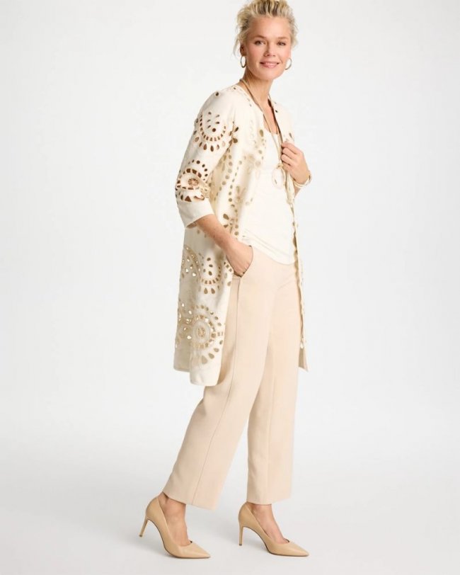 Chicos Long Faux Leather Kimono - ECRU Chicos Long Faux Leather Kimono - ECRU