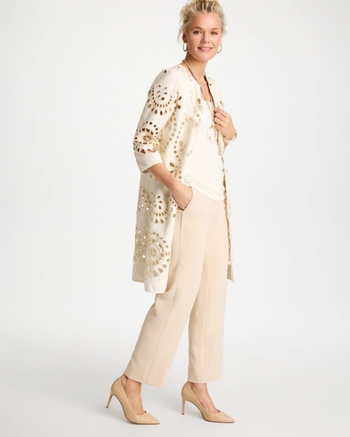 Chicos Long Faux Leather Kimono - ECRU