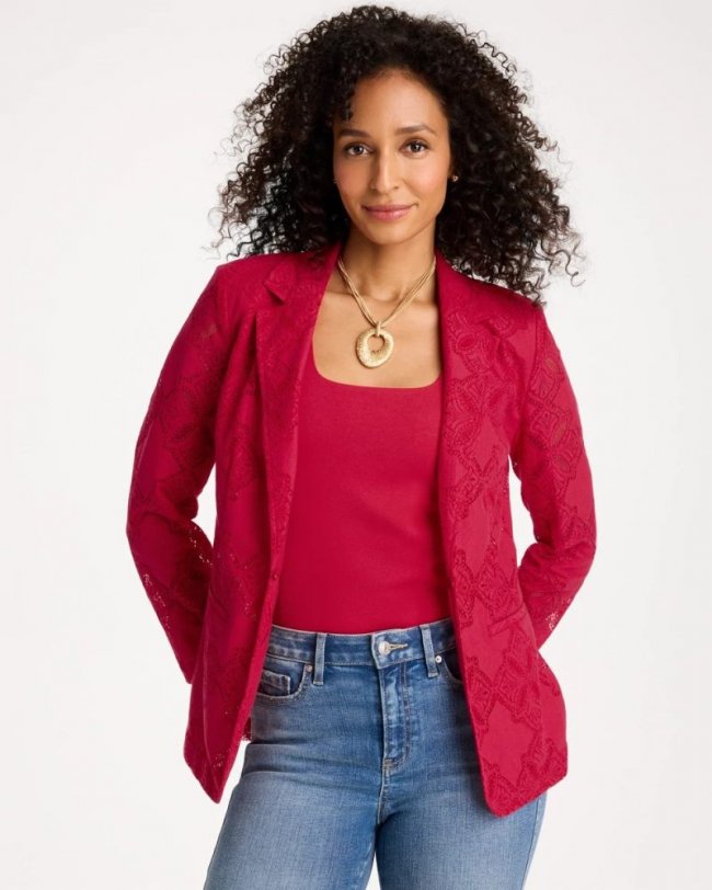 Chicos Lace Cutwork Blazer - CHERRY LUSH