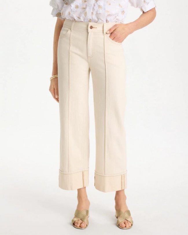 Chicos Pintuck Cuffed Cropped Jeans - NEUTRAL