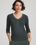 Chicos Zenergy® Ribbed Striped Henley Tee - DARKEST SPRUCE