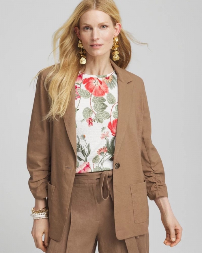 Chicos Linen Stretch Blazer - TEAKWOOD
