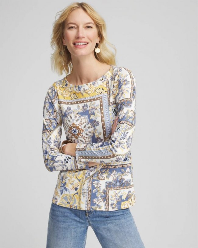 Chicos Stretch Cotton Boatneck Tunic - BLUE LOTUS