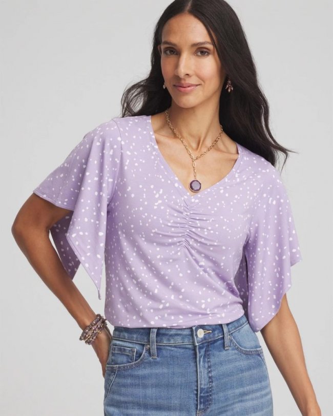 Chicos Touch of Cool™ Handkerchief-Sleeve V-Neck Tee - GENTLE LAVENDER