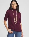 Chicos Cashmere Elbow Sleeve Mock Neck Sweater - WINE