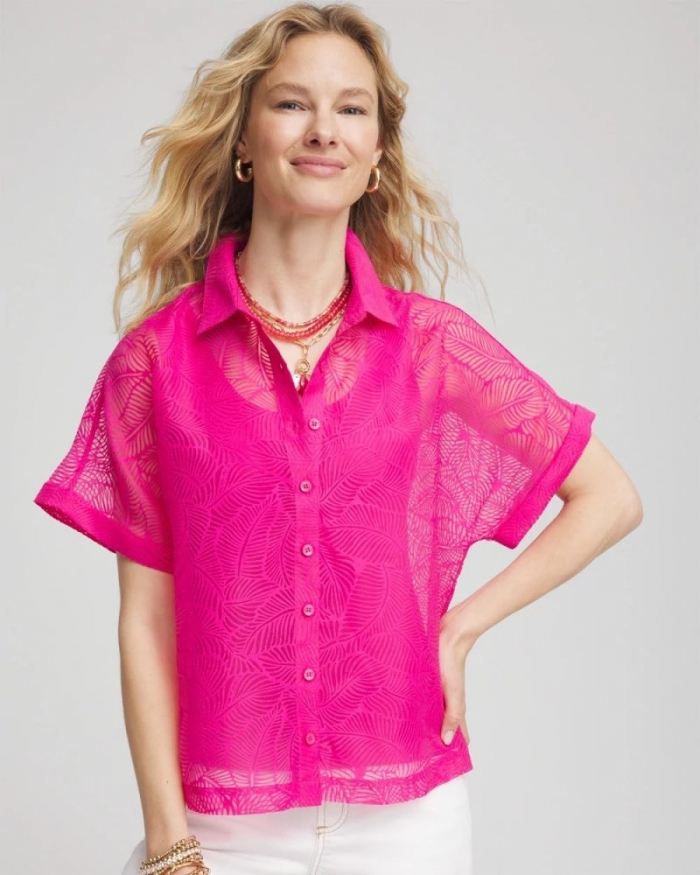 Chicos Deco Burnout Shirt - CRUSHED BERRIES
