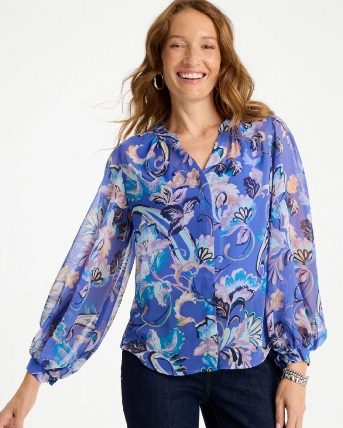 Chicos Georgette Paisley Blouse - AMPARO BLUE