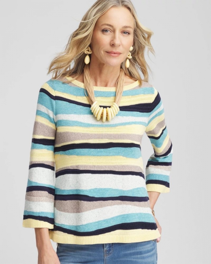 Chicos Striped Pullover - AQUATIC TEAL