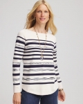 Chicos Ella Striped Bateau Pullover Sweater - ENGLISH CREAM
