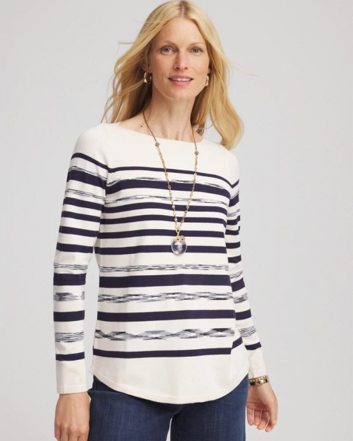Chicos Ella Striped Bateau Pullover Sweater - ENGLISH CREAM