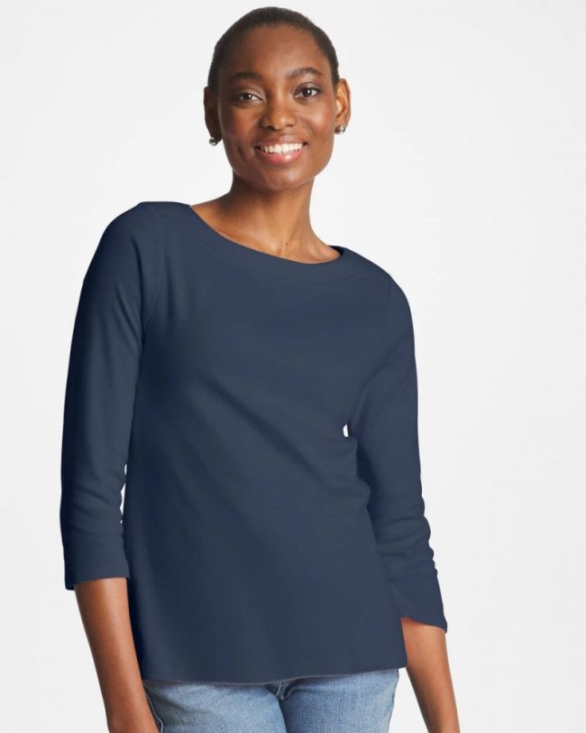 Chicos Pima 3/4 Sleeve Tee - PASSPORT BLUE
